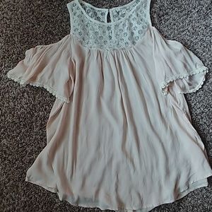 Soft peach open shoulder top